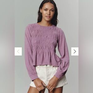💜Anthropologie Pilcro Long-Sleeve Smocked Top - NWT